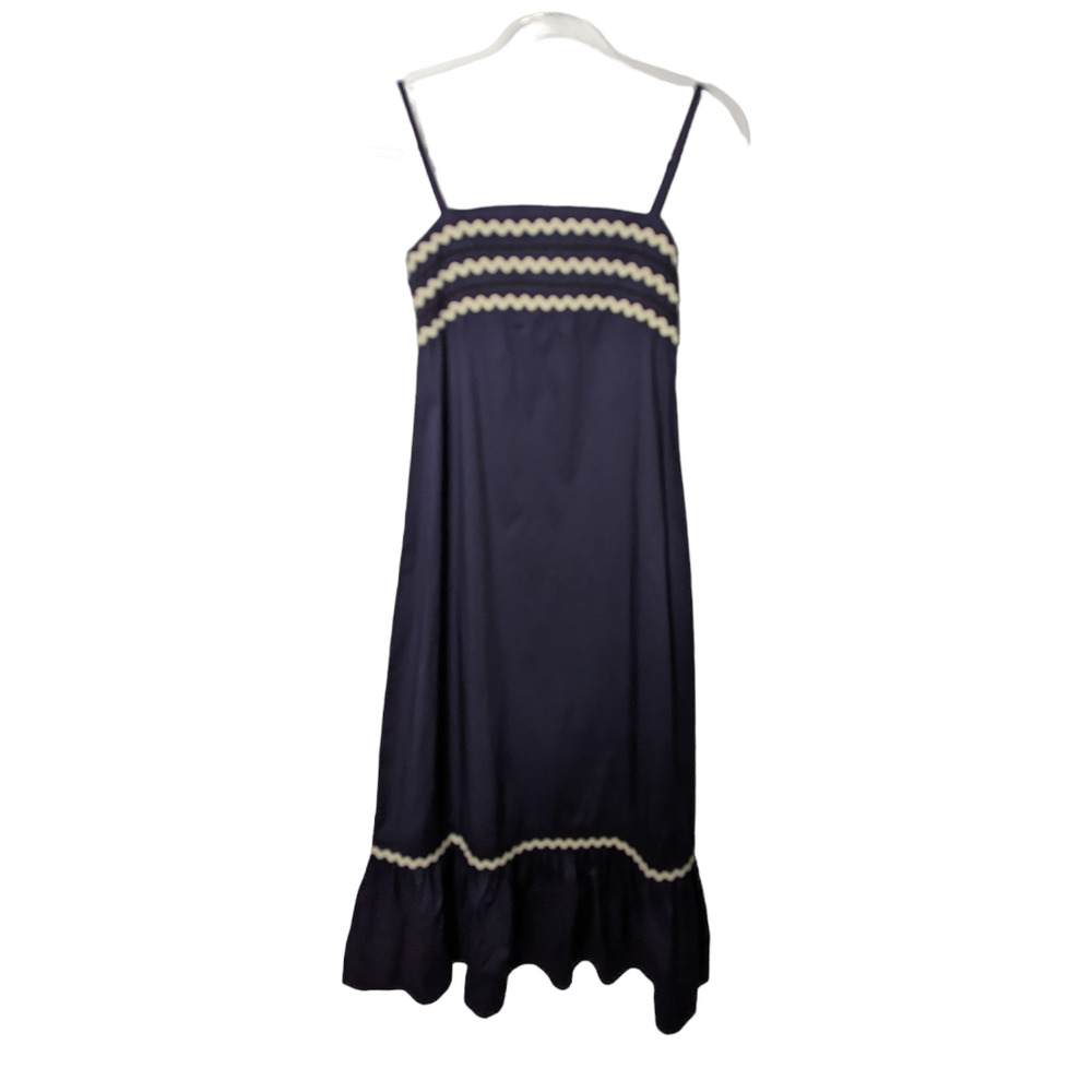 Vineyard Vines Ric Rac Maxi Dress Navy Blue White with Waist Tie Size XXS